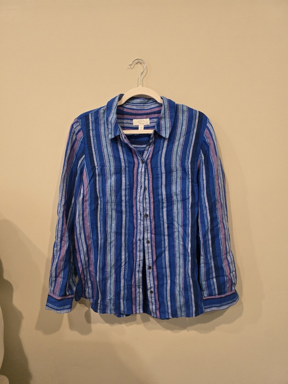Charter Club Blue Striped Linen Button-Down Shirt